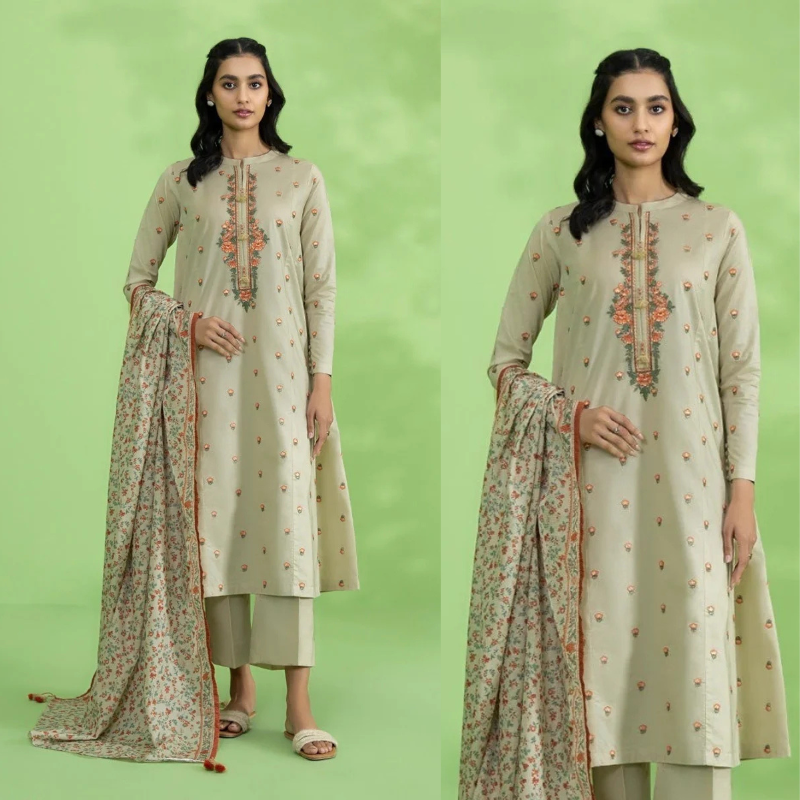 Sapphire Embroidered Dhanak 3 Piece SPW-762 Cream