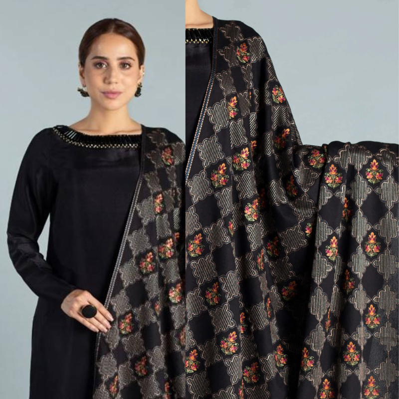 Bareeze Black Embroidered Dhanak 3 Piece Winter Collection FCC-537