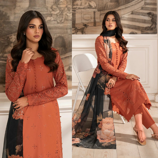Iznik Chilenkari Embroidered Dhanak 3 Piece D-137
