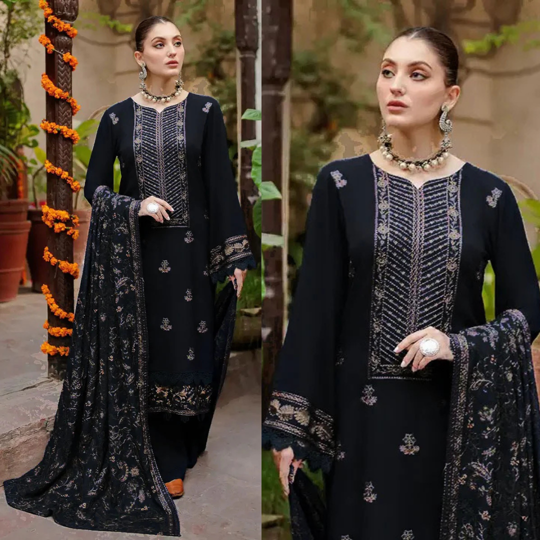 Bareeze Black Embroidered Dhanak Three Piece D-10