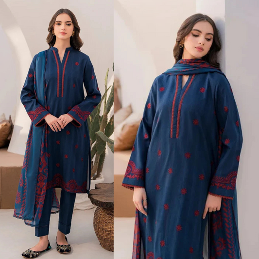 JAZMIN Embroidered Lawn 3 Piece Suit D/44