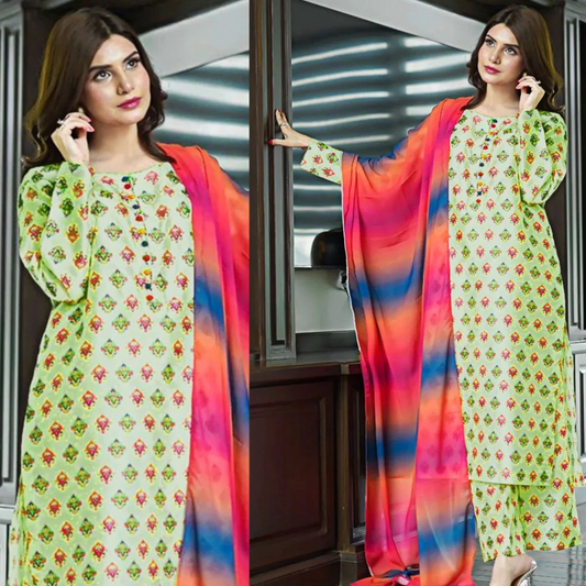 Printed Airjet Viscose Silk Three Piece FCC-1088