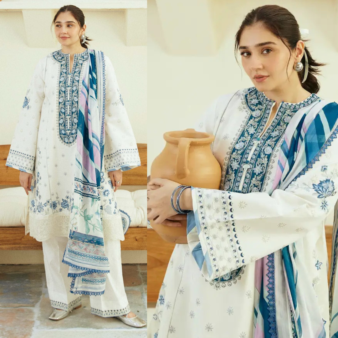 Zarashahjhan Embroidered off white Lawn 3 Piece Suit D/25