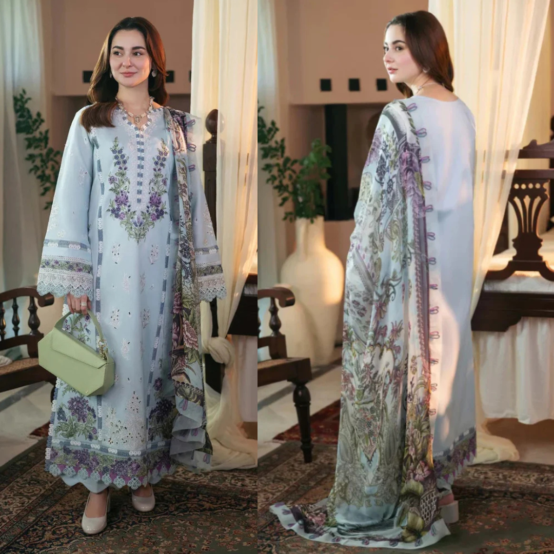 Qalamkar Chikenkari Embroidered Lawn 3 Piece Suit QL-1028
