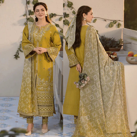 laam Embroidered Dhanak 3 Piece Lemon laam-44