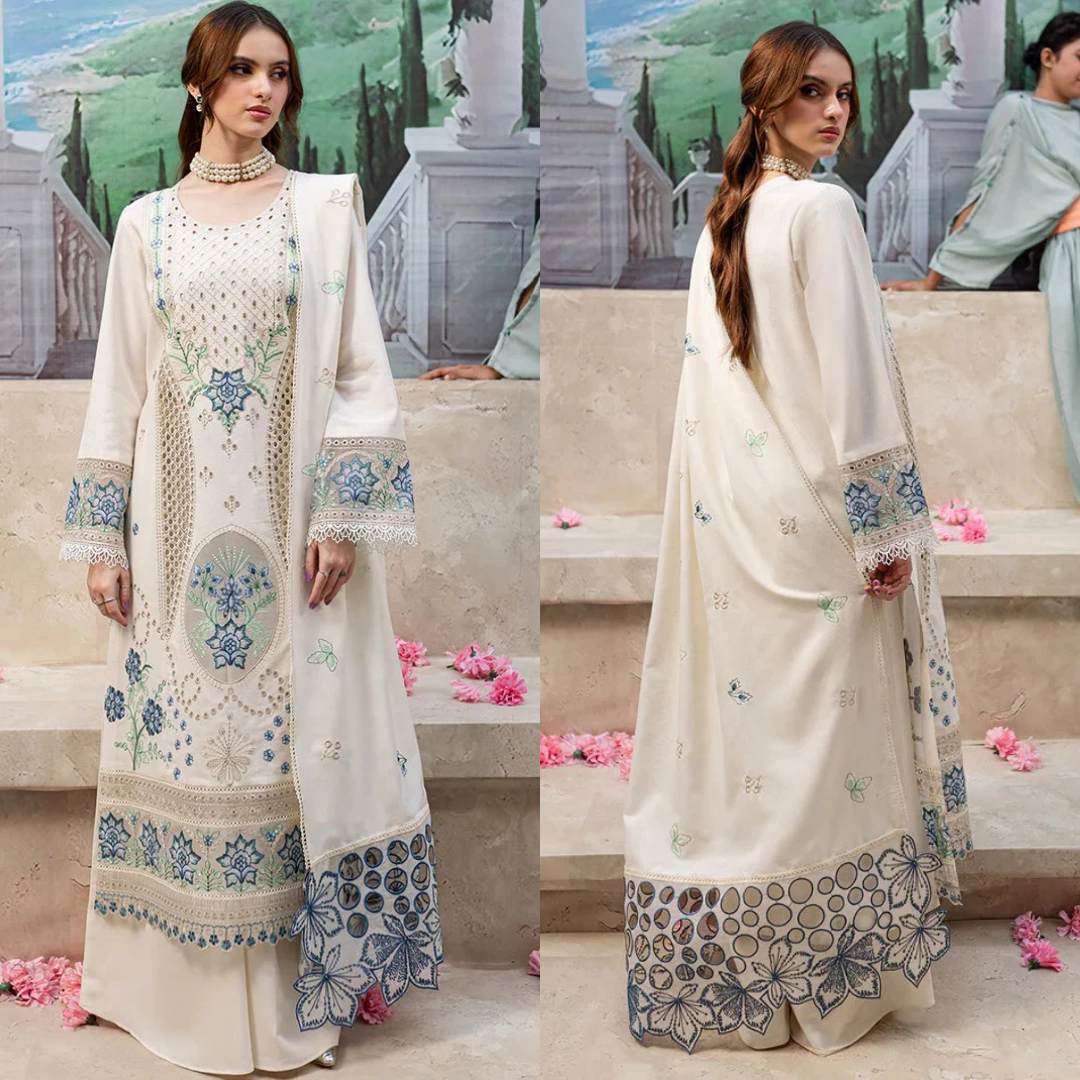 Chikenkari Qalamkar Embroidered Lawn 3 Piece Suit QL-1024