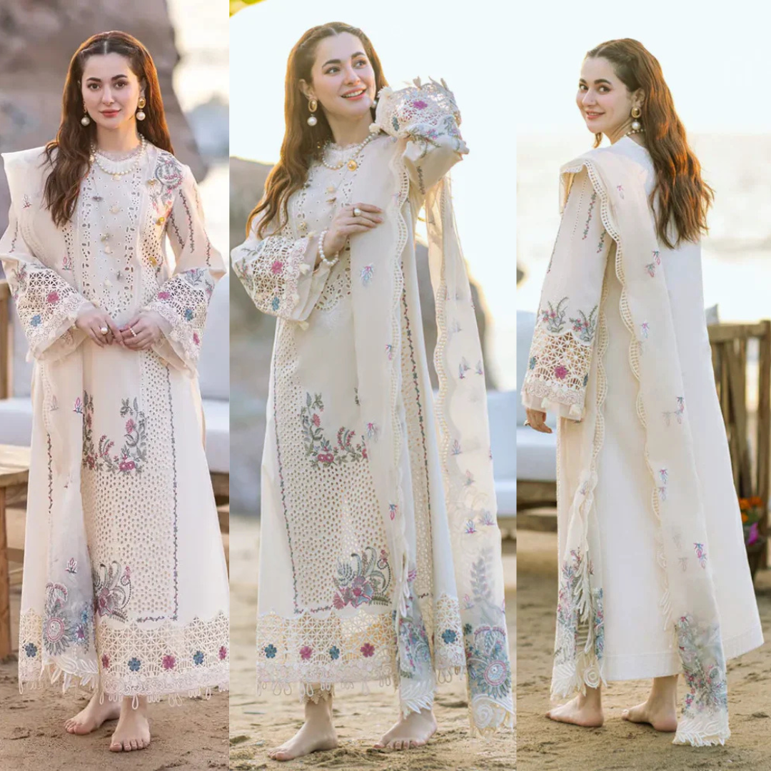 Chikenkari Qalamkar Embroidered lawn Three Piece D/750