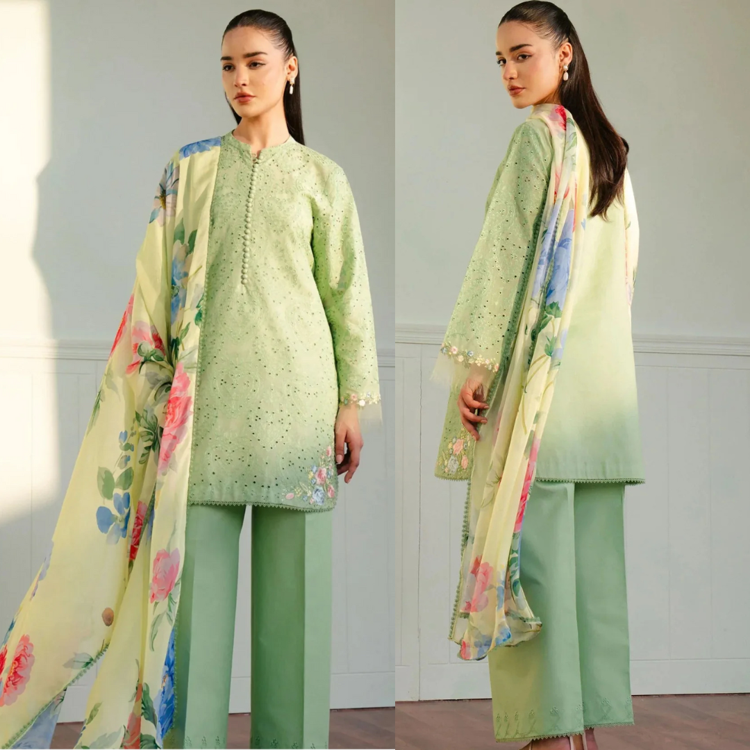 Chikenkari Embroidered lawn Three Piece D/89