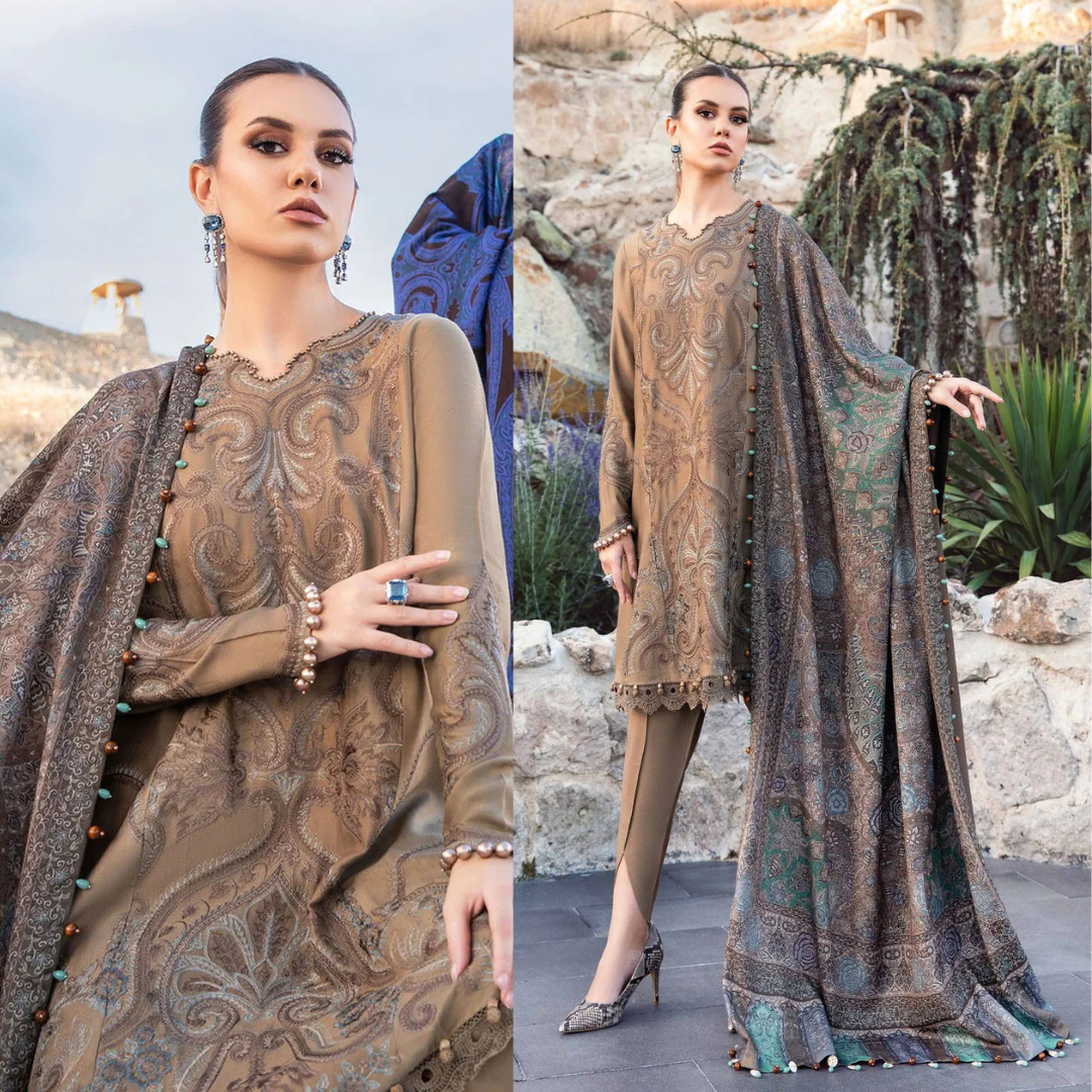 Maria B Embroidered 3 Piece Lawn Suit MB-846 Chiku