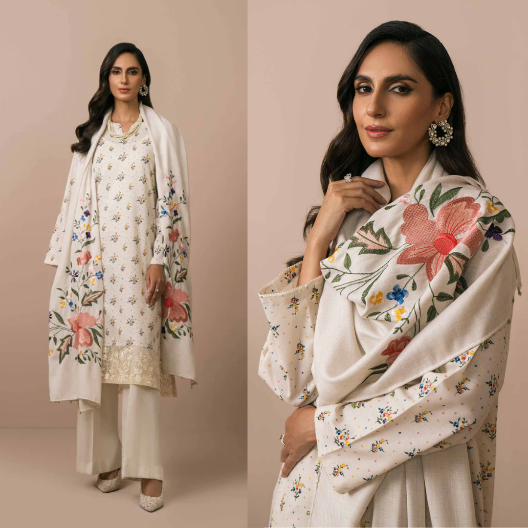 Nishat Embroidered Dhanak 3 Piece Off White - NL-755
