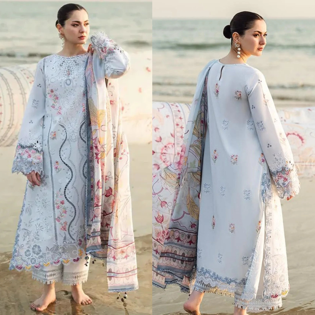 Qalamkar Chikenkari Embroidered 3 Piece Lawn Suit QL-1035