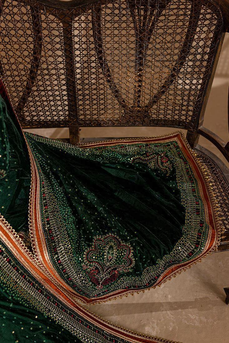 974 GREEN-3piece Embroidered Velvet Dress