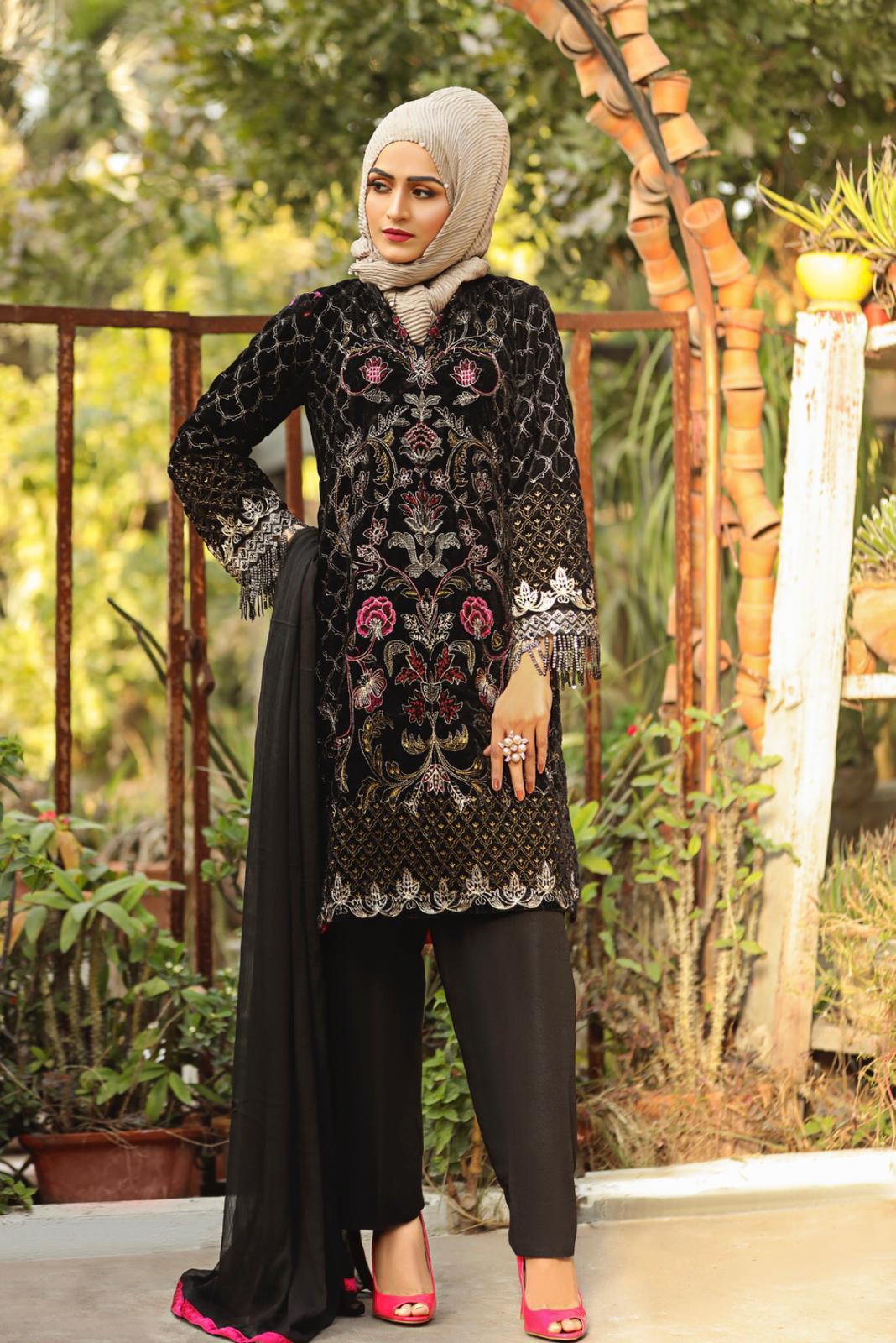 7006 Embroidered Velvet Dress