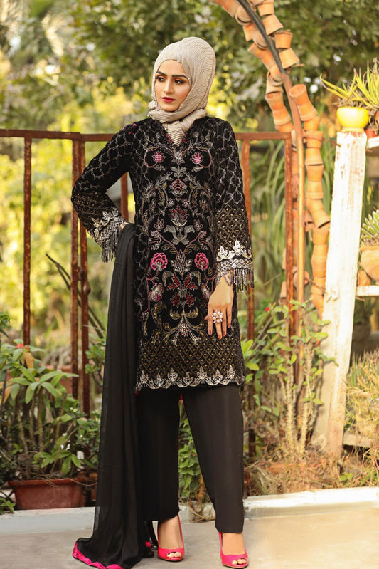 7006 Embroidered Velvet Dress
