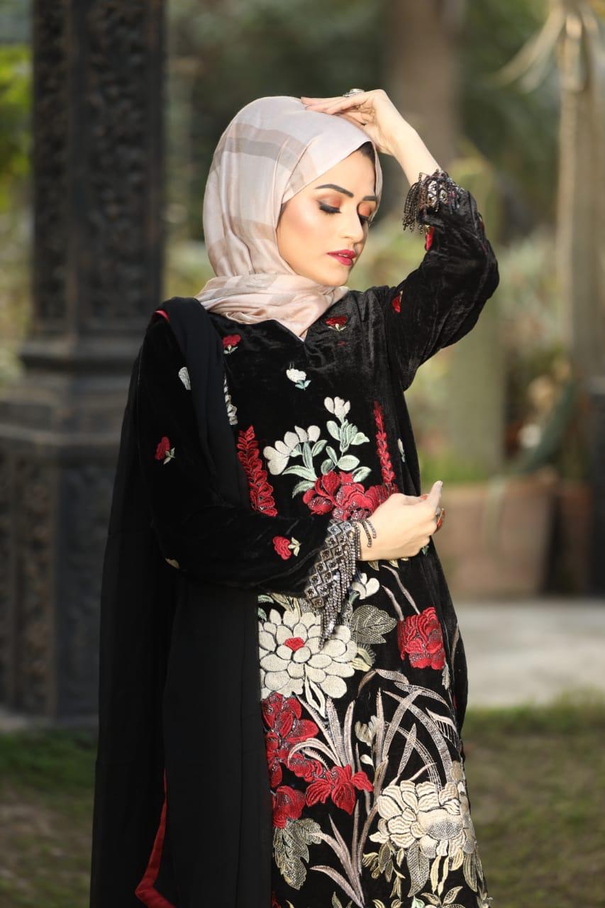 7004 Embroidered Velvet Dress