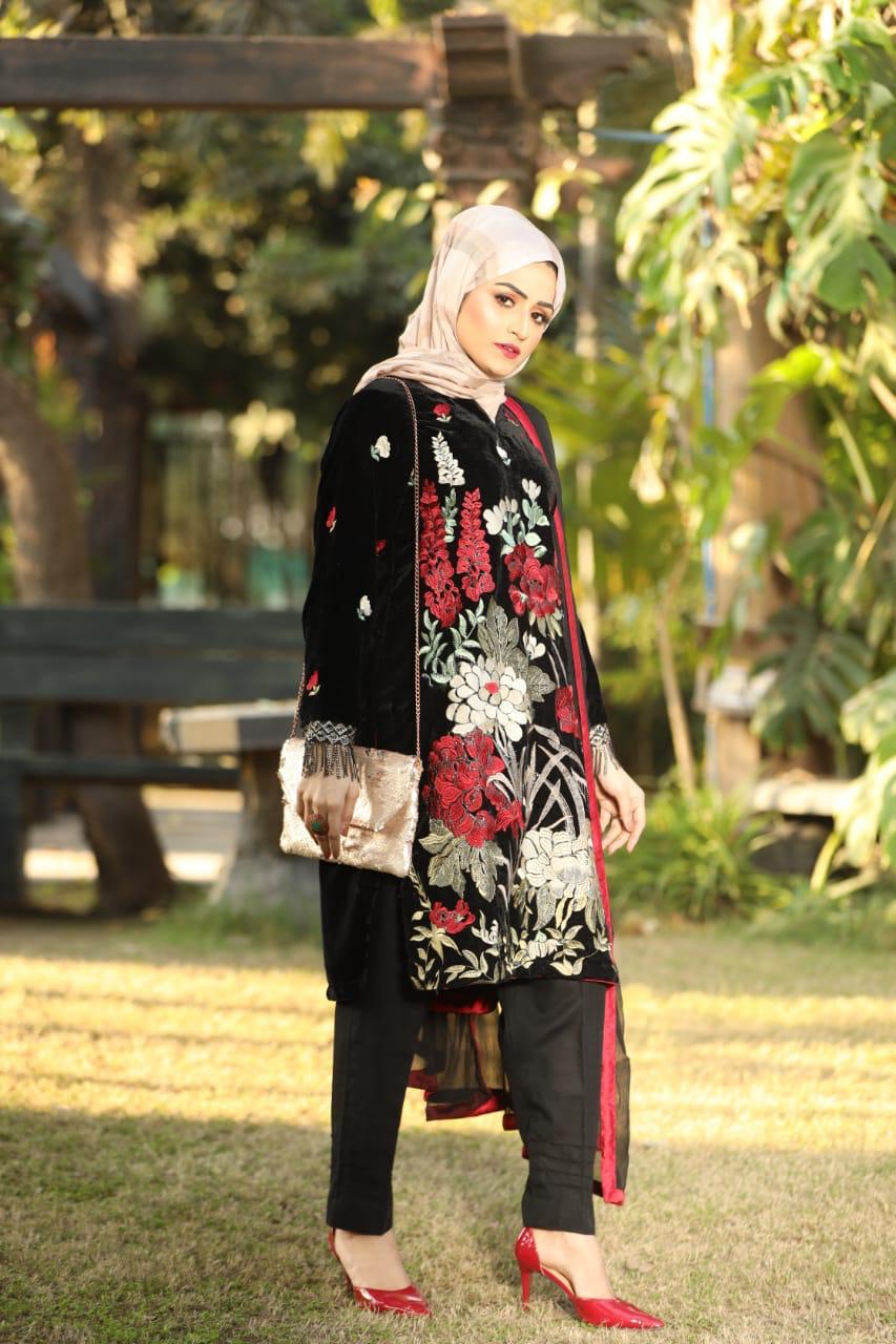 7004 Embroidered Velvet Dress