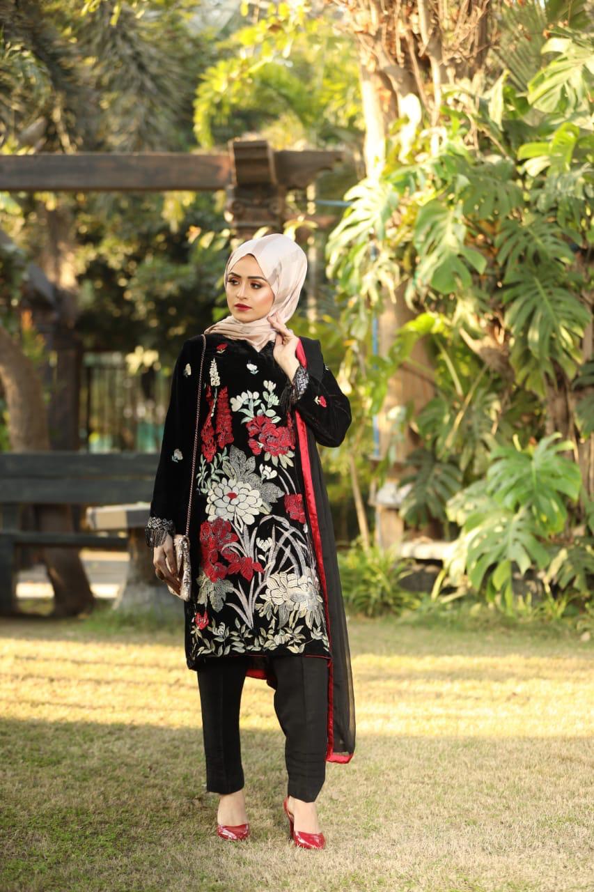 7004 Embroidered Velvet Dress