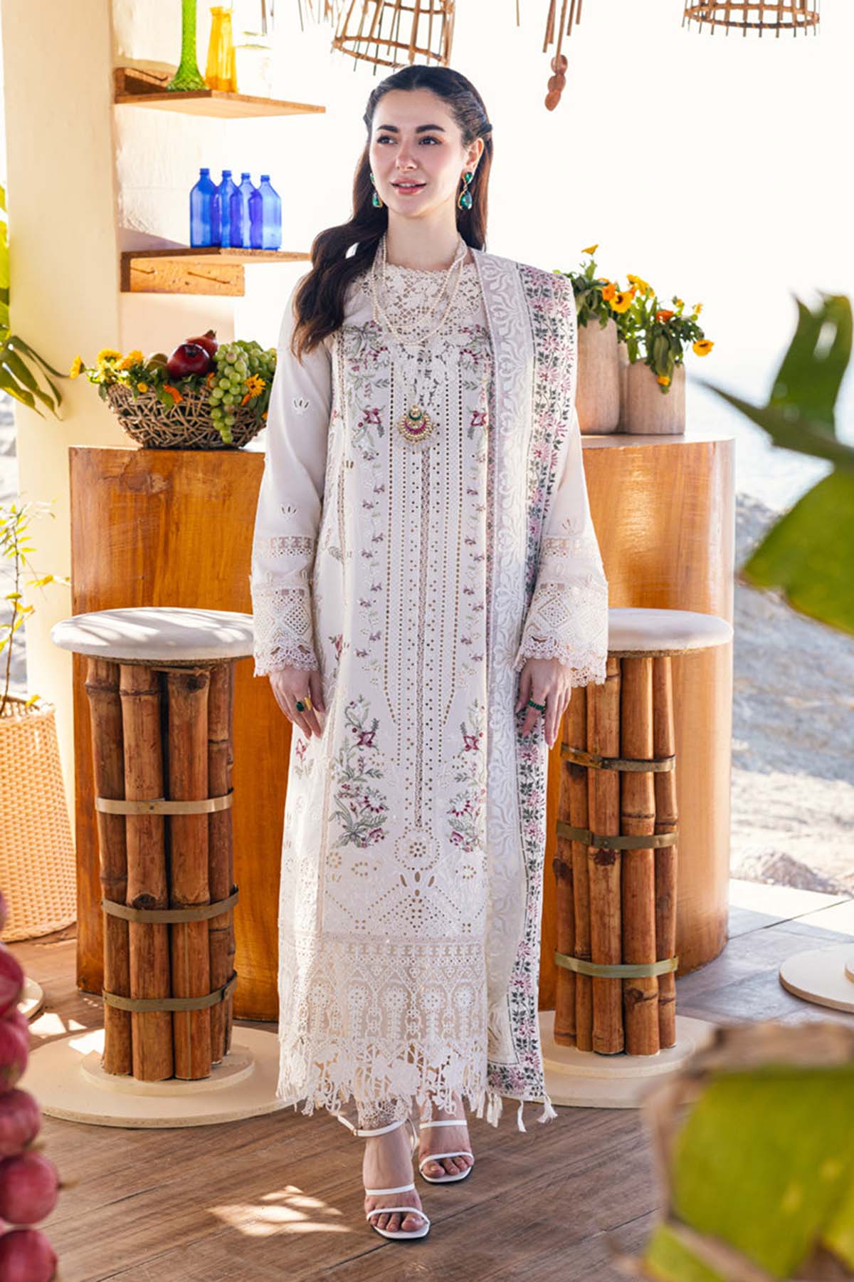 Chikenkari Qalamkar Embroidered lawn Three Piece D/80