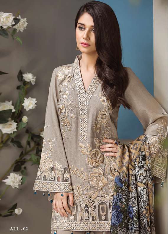 Anaya Dusky Rose 3 Piece Embroidered Dhanak - Winter Collection