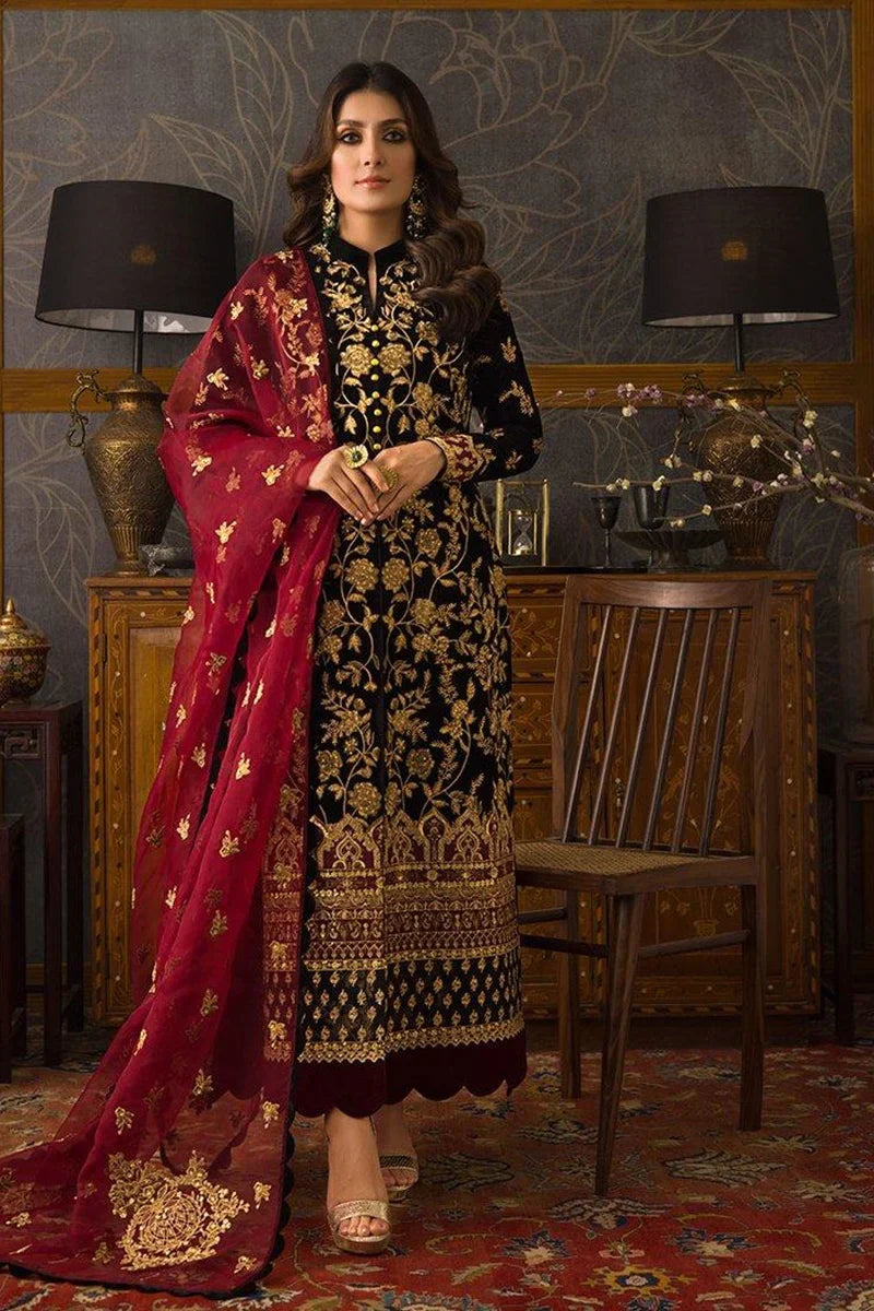 Black Color Embroidered Velvet 3 piece Winter Collection D-107