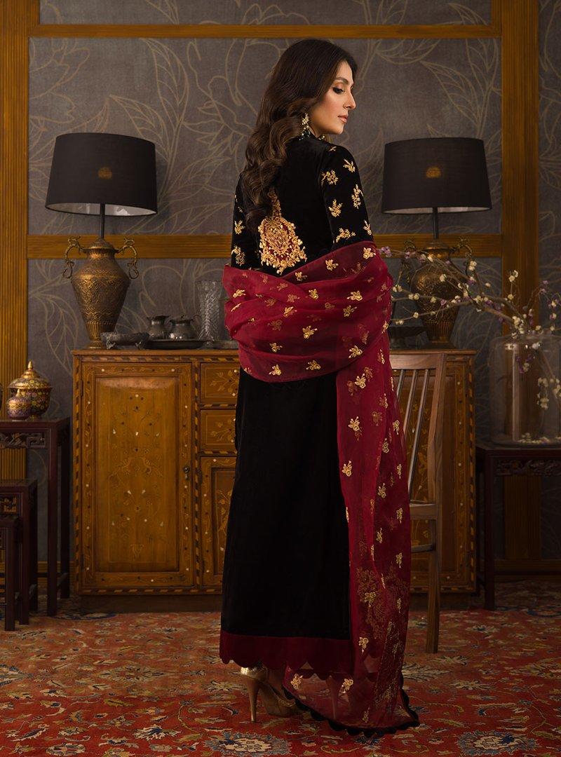 Black Color Embroidered Velvet 3 piece Winter Collection D-107