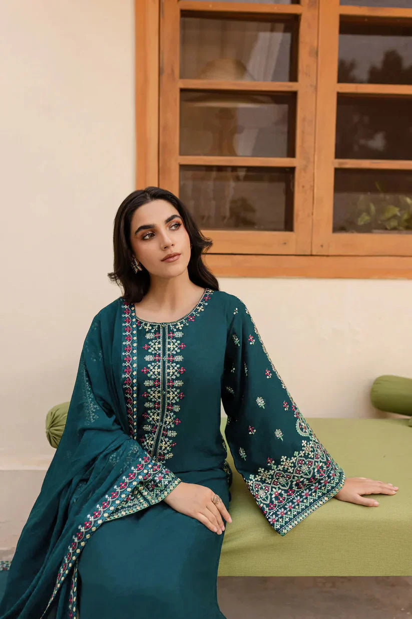 Garnet Embroidered Dhanak 3 Piece noors