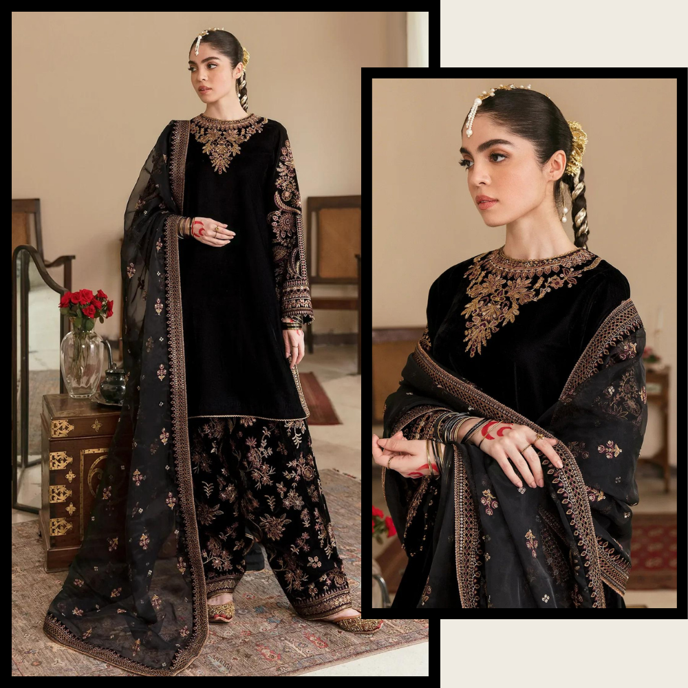 621 Embroidered Velvet Dress With Organza embroidered Dupatta